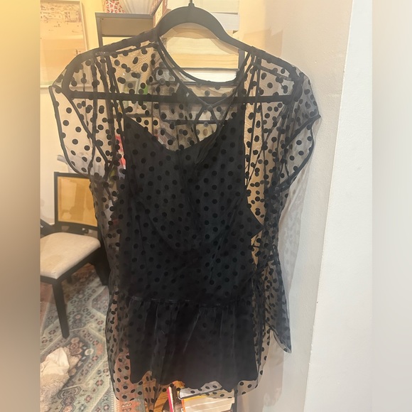 Halogen Polka Dot Peplum Blouse Mesh Black - Picture 2 of 6